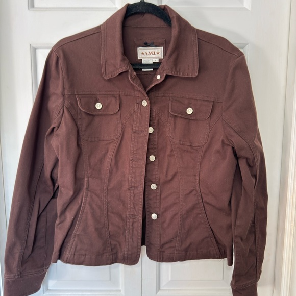A.M.I. Jackets & Blazers - A.M.I. - Women's Chocolate Brown Denim Style Jacket - size M